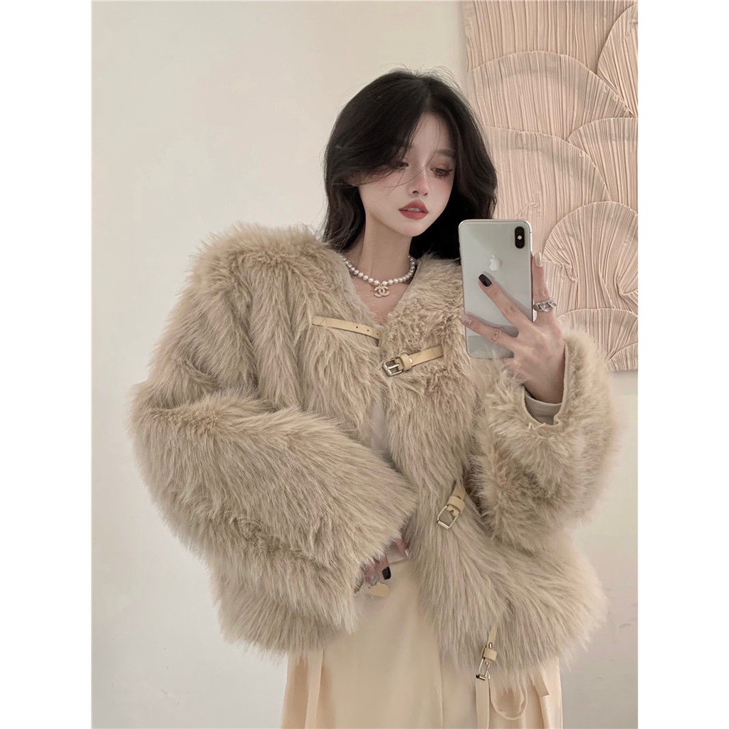 Áo khoác lông giả dáng rộng dài tay thời trang mùa đông dành cho nữ