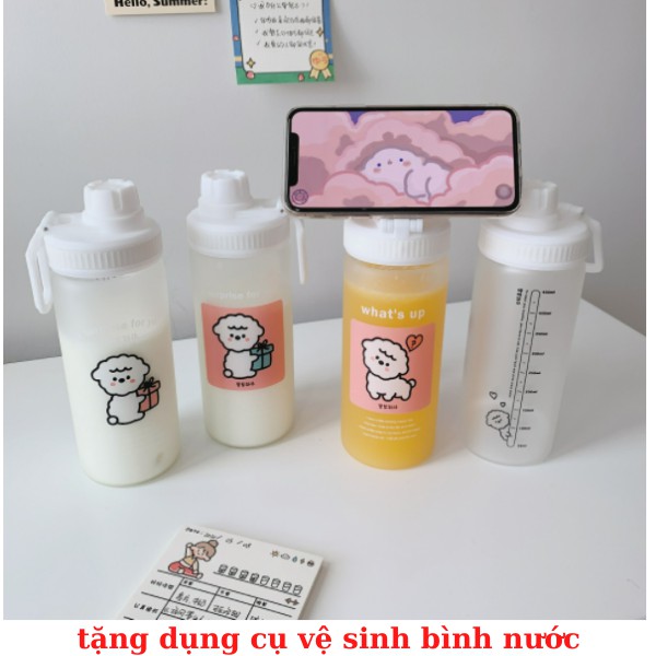 Bnh đựng nước cute bình nước 500ml CÓ ỐNG HÚT LOẠI TỐT - THỦY TINH