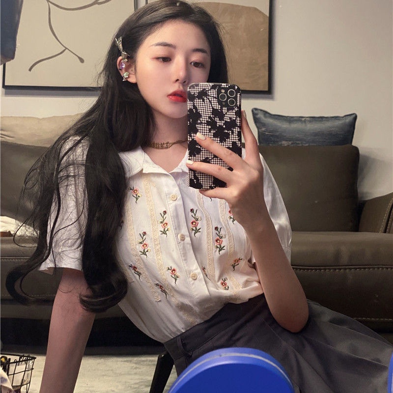 Áo sơ mi thêu hoa phong cách ulzzang hàn quốc dành cho nữ
