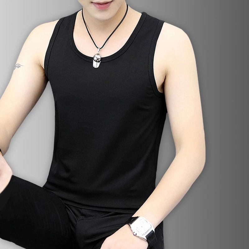 Áo thun thể thao sát nách cổ tròn màu đen size M-5Xl cho nam