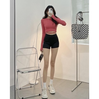 Áo Thun Gân Croptop Cột Dây Eo Tay Dài
