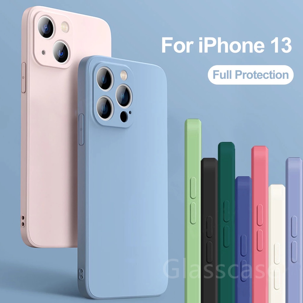 Dành Cho IPhone 13 12 Pro Max 13 Mini Vuông Lỏng Silicon Ốp lưng Bảo Vệ Camera Cặp Đôi Thời Trang Mề