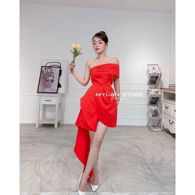 ĐẦM THIẾT KẾ MYLAN STORE MÀU ĐỎ CHẤT LỤA CAO CẤP