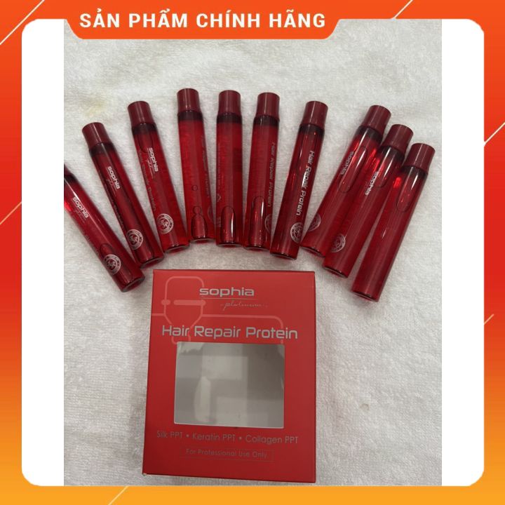 Huyết thanh protein  sophia( hộp 10 ống màu đỏ )phục hồi tóc hư tổn khi uấn duỗi nhuộm  la,f dai sợi tóc tức thì -