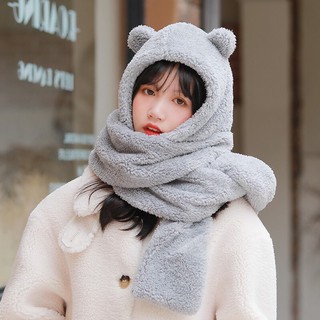 Khăn quàng cổ Mũ choàng kèm gang tay, mũ len trùm đầu