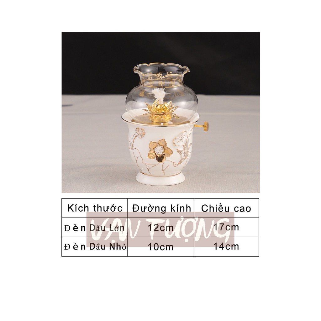 Đèn Dầu Sứ Bạch Ngọc Kim Sen