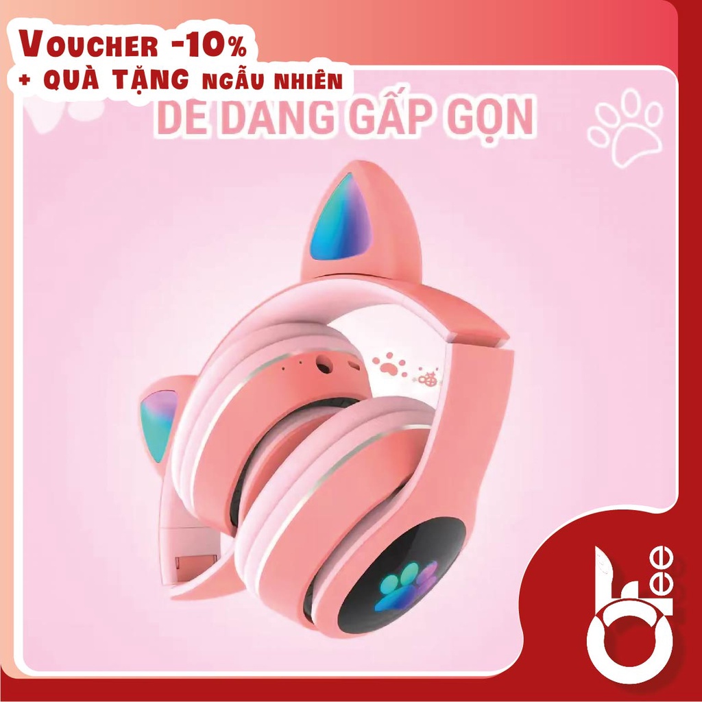 Tai nghe chụp tai không dây gaming kiểu tai mèo cute có đèn LED STREAMER VZV 28M / OFee