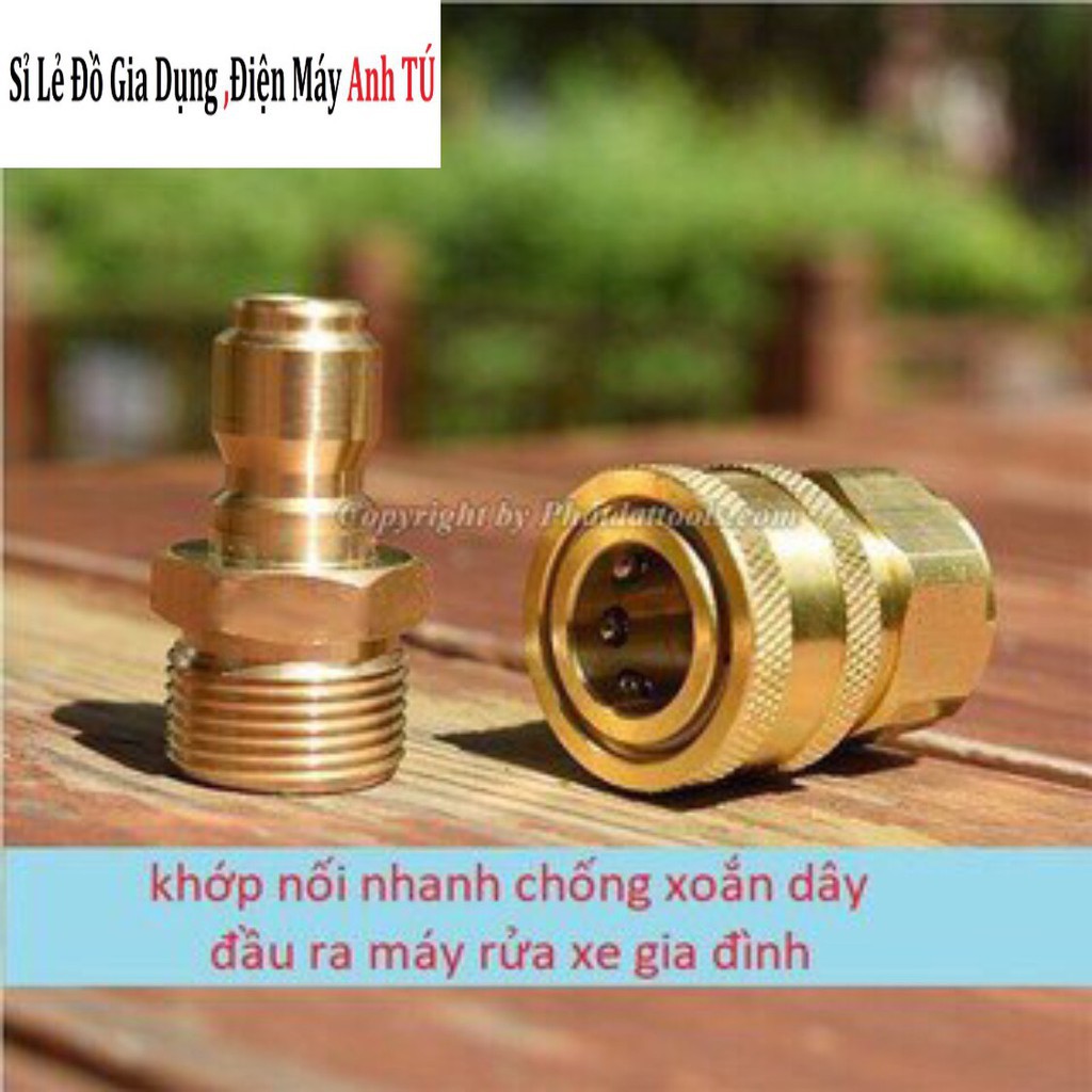 Bộ Khớp Nối Nhanh Đầu Ra Cho Máy Rửa Xe Áp Lực Cao, Máy Xịt Rửa Cao Áp, Máy Rửa Xe Gia Đình (Chống Xoắn Dây 22mm)