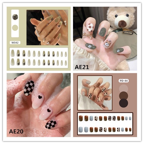 Set 24 Móng Tay Giả 3D Thời Trang retro Cho Nữ