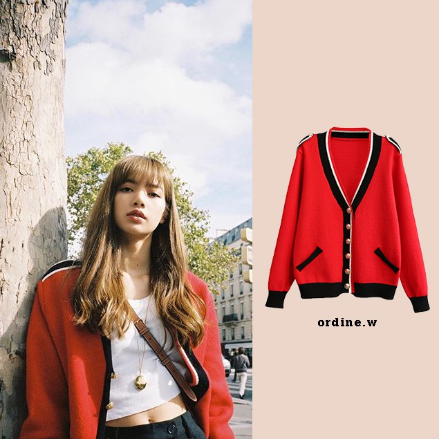 Sẵn_Áo cardigan kẻ viền BTS V, BLACKPINK Lisa