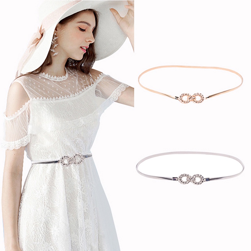 Thắt Lưng Co Giãn Màu Vàng/Bạc Hợp Thời Trang Cho Nữ