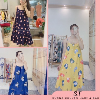 Đầm bầu lanh 2 dây ngủ mát mẻ