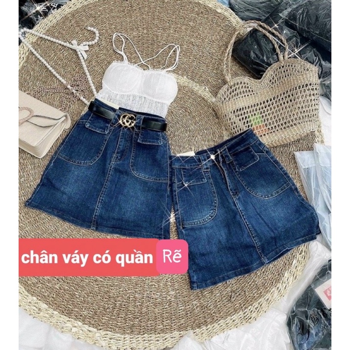 Chân Váy Jean 2 Nút Túi Hộp Màu Xanh đậm, 3 size S m l alohashop91