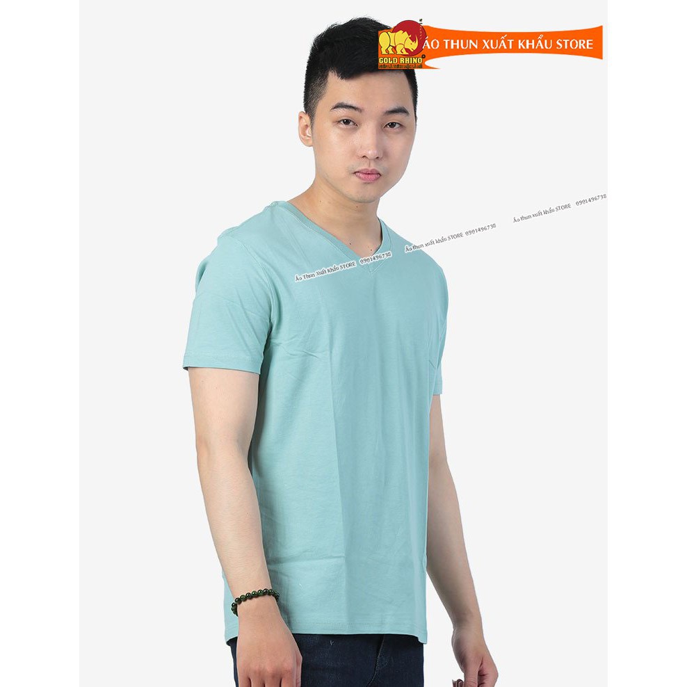 Áo Thun NAM Cao Cấp Màu Bạc Hà Hiệu GOLD RHINO Cổ Tim Ngắn Tay Form Unisex Ôm Đẹp- Áo Phông -Hàng Có Sẵn