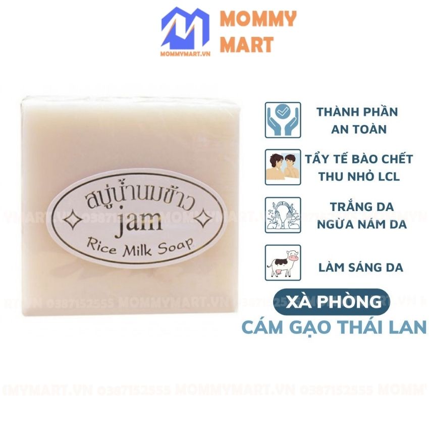 Xà phòng gạo Jam Thái Lan Rice milk soap 65g, Xà bông cám gạo Thái chính hãng Mommymart