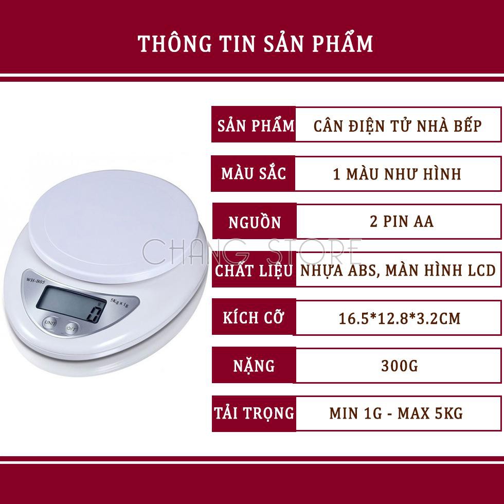 Cân Điện Tử Nhà Bếp Mini Electronic Kitchen Scale, Cân Thực Phẩm Loại  5Kg Tiện Lợi