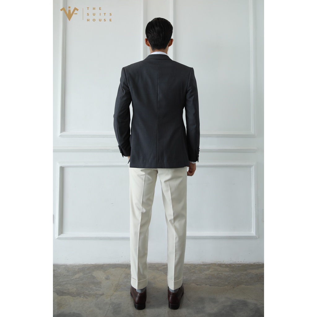 Bộ vest nam xám phối trắng kem 2 túi 6 khuy, suits sartorial chất cotton pha poly The Suits House