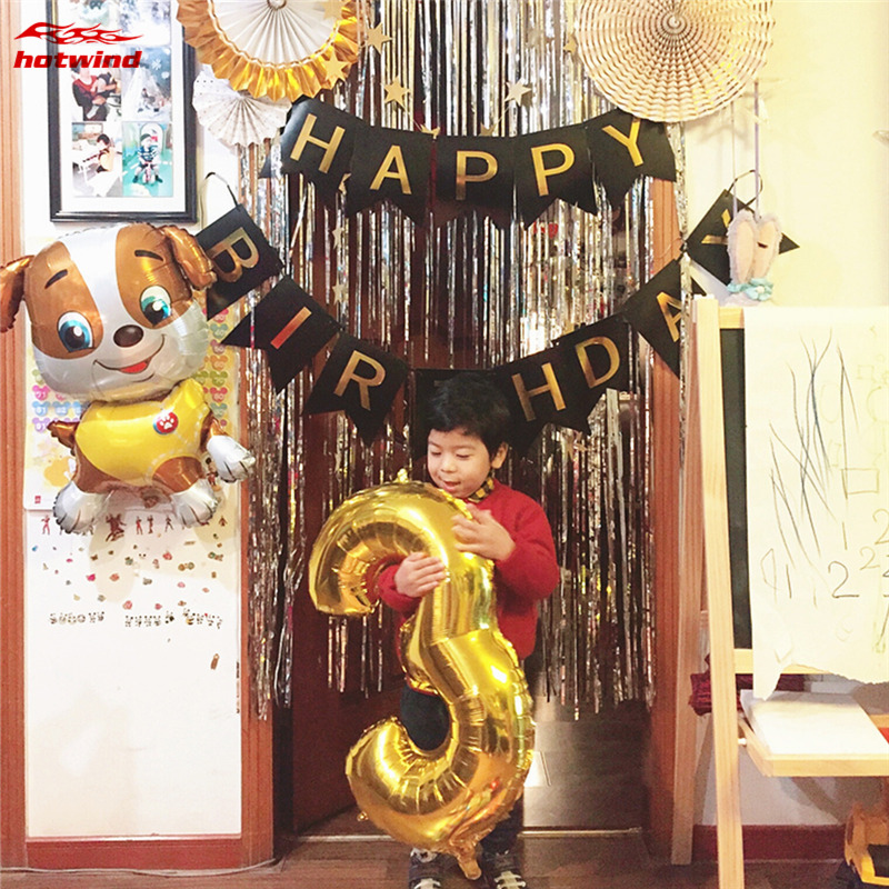 HW 32 Inch Foil Birthday Balloons Air Helium Number Balloon Happy Birthday Party Decoration Gold Silvery Figure Balloon