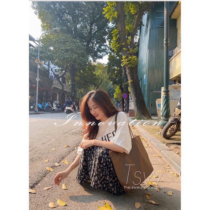 Chân váy hoa nhí dáng dài vintage, chất vải chiffon mềm mịn mát TAN3F01