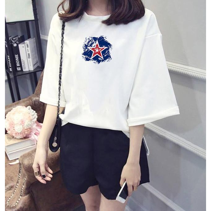 Áo thun tay lỡ Hàn Quốc form rộng in hình ngôi sao cá tính vải dày mịn TEEWO165