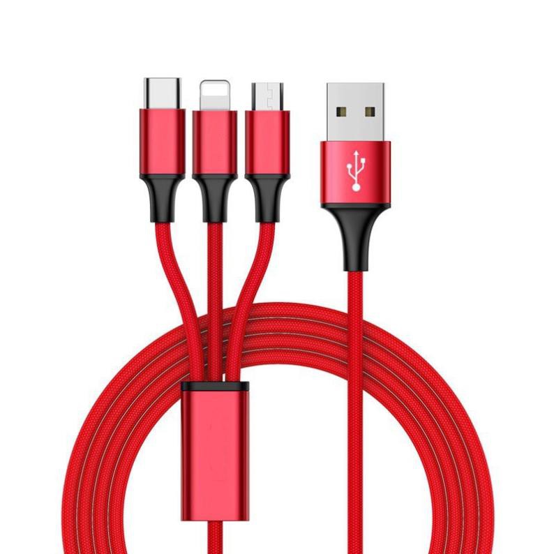 ⚡️CÁP SẠC 3 ĐẦU⚡️Cáp Sạc- Truyền Dữ Liệu USB Chia 3 Đầu Cắm Micro USB Type- C Lightning Tiện Dụng