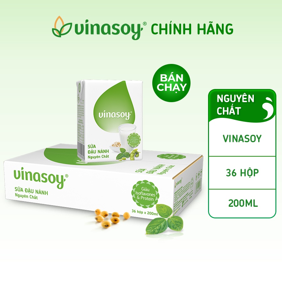 Thùng sữa đậu nành Vinasoy Nguyên chất (36 hộp x 200ml)