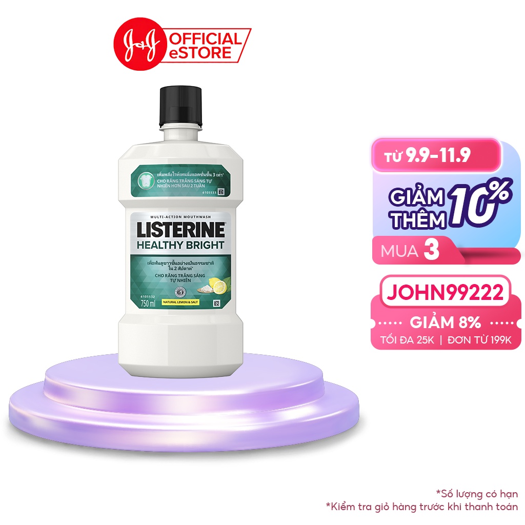 Nước súc miệng giúp răng trắng sáng tự nhiên Listerine Healthy Bright 750ml - 100945468