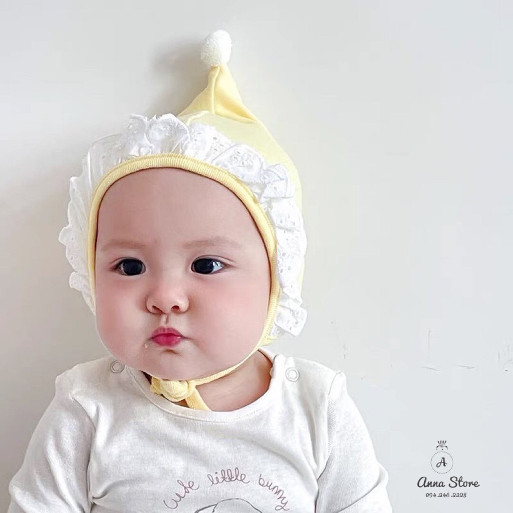 MUP 26 : Mũ cotton viền ren cho bé 0-18m