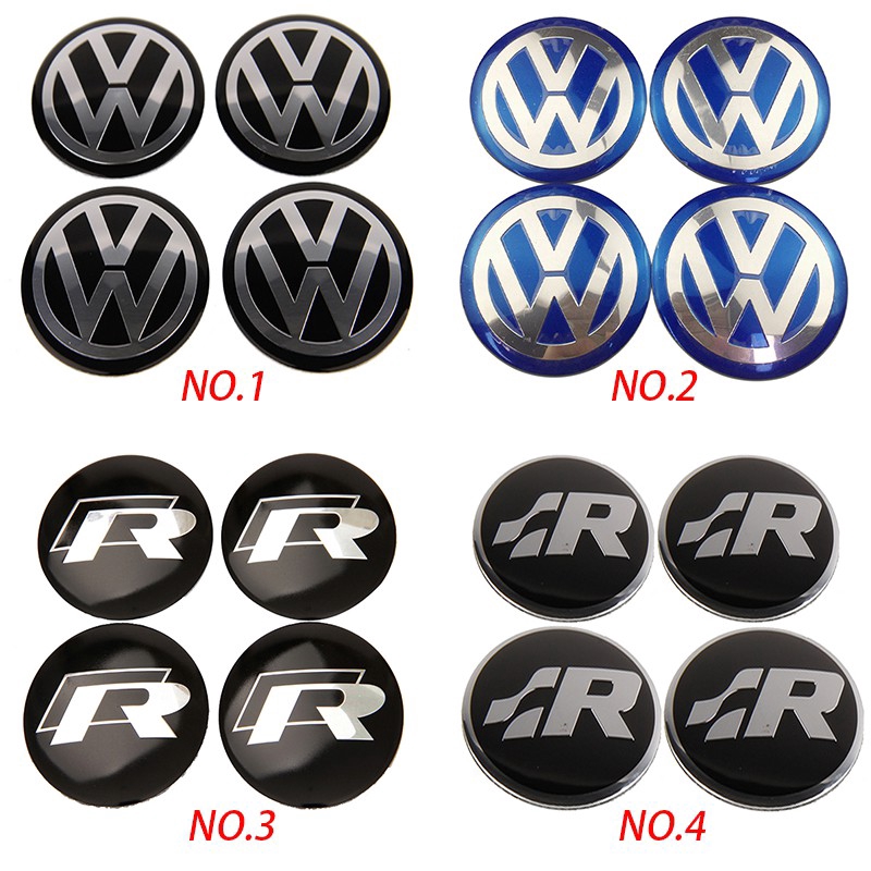 Bộ 4 Miếng Dán 56mm Bằng Kim Loại Trang Trí Nắp Trục Bánh Xe Hơi volkswagen gti abt rline vw golf jetta