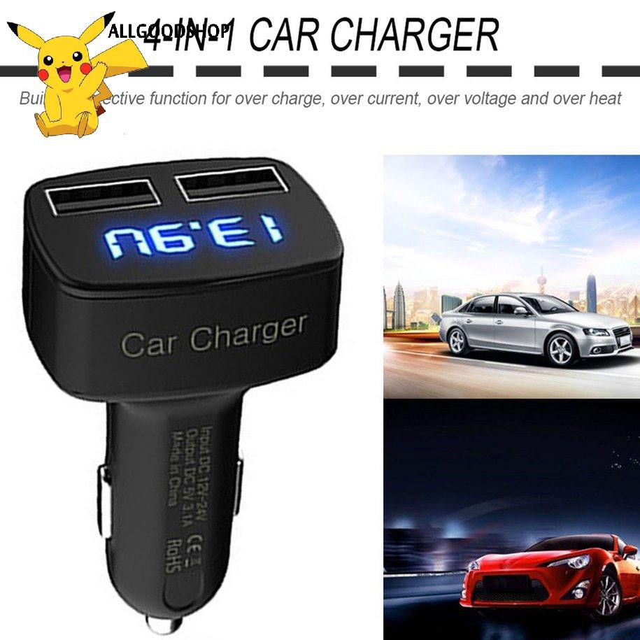 111all} 4 In 1 Dual USB Car Charger Adapter With Voltage Current Temperature Tester