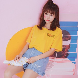 Áo Thun Nữ Tay Lỡ Unisex In Logo Cá Mập MYROSE169