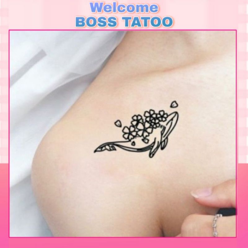 Hình xăm cá voi hoa g29. Xăm dán tatoo tạm thời size &lt;10x6cm