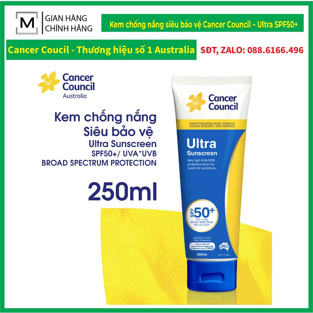 Kem chống nắng siêu bảo vệ Cancer Council – Ultra SPF50+ 35ml/110ml/250ml