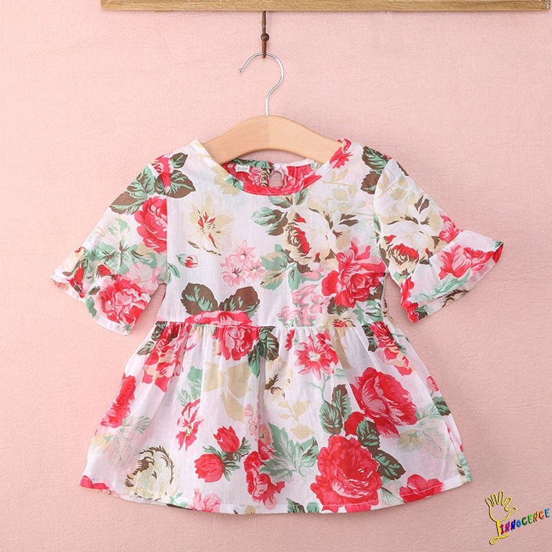 ❤XZQ-Fashion Baby Kids Girls Floral Short Sleeved Flounced T-Shirt Tops Blouses 1-6T