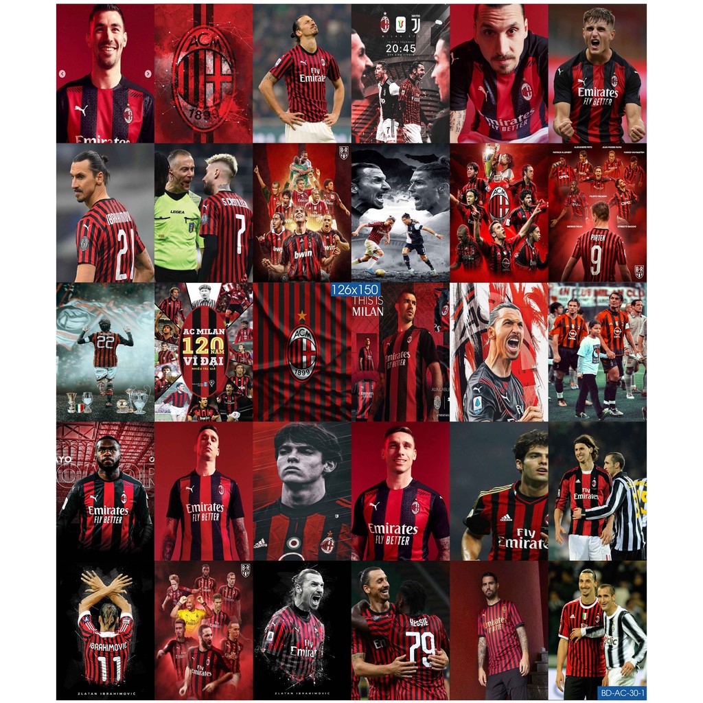 Combo Set 50 tờ Decal dán tường đội bóng AC Milan