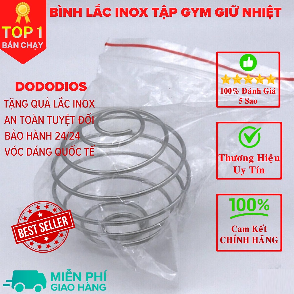 [Loại Cao Cấp - Giữ Nhiệt - Inox 304] bình lắc gym shaker, bình nước thể thao inox giữ nhiệt + Tặng quả lắc - Màu Đen