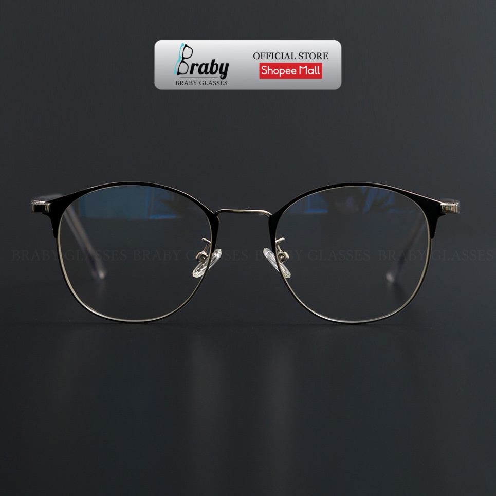 Gọng kính cận mắt tròn nửa gọng thời trang nam nữ Braby Glasses chất liêu Thép chống gỉ bọc nhựa tinh tế sang trọng Mk31