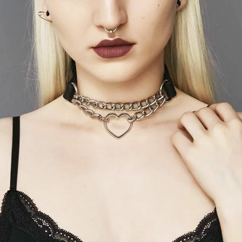 Vòng Cổ Choker Da Mặt Trái Tim Phong Cách Gothic Punk