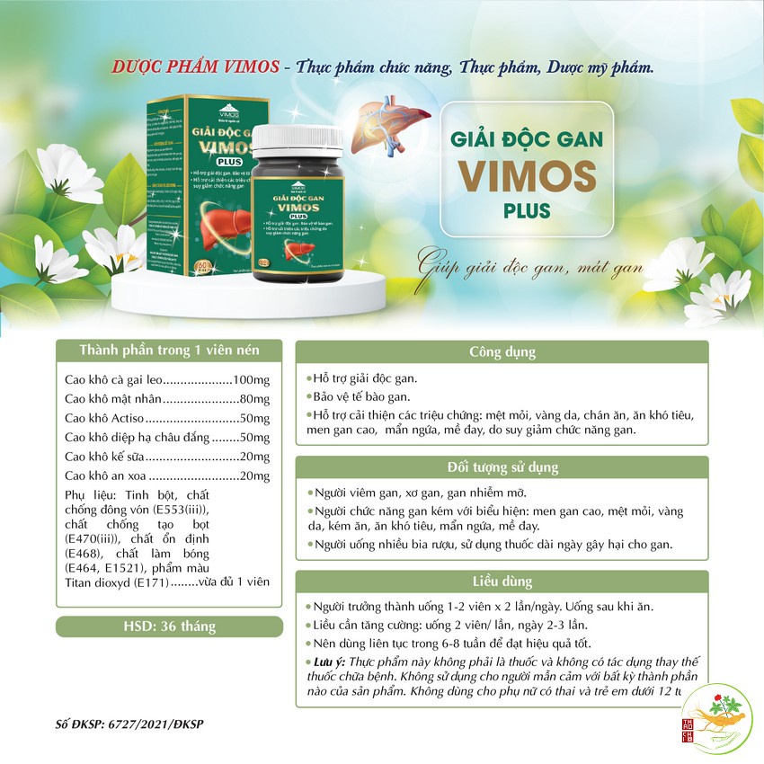 Giải Độc Gan Vimos,Hỗ Trợ Cải Thiện Men Gan, Ngăn Ngừa Mẩn Ngứa, Mề Đay