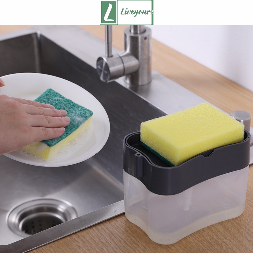 Hộp Đựng Nước Rửa Chén Tạo Bọt Thông Minh Tiện Lợi Có Vòi Hút - Tặng Kèm Miếng Bọt Biển - Liveyours