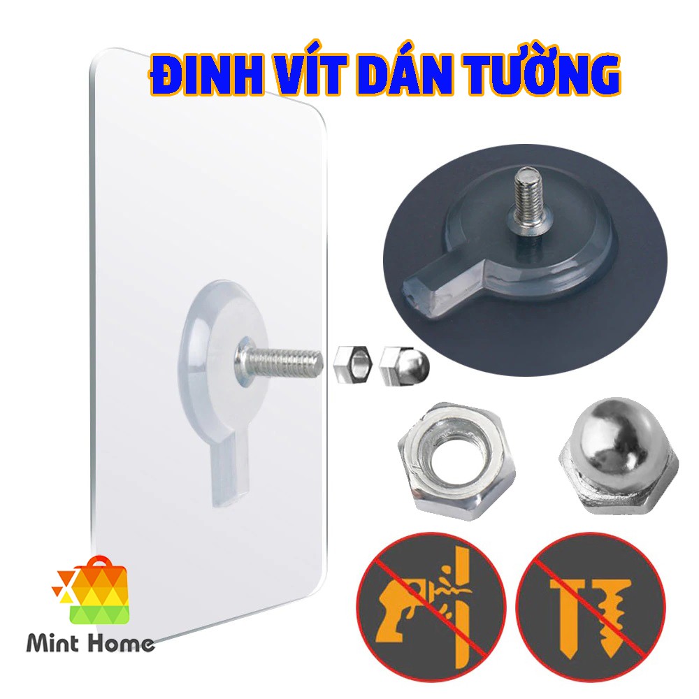 Móc đinh vít treo tranh ảnh dán tường trang trí phòng, treo thanh miếng chắn giường cho bé kèm ốc vít chịu lực 10kg