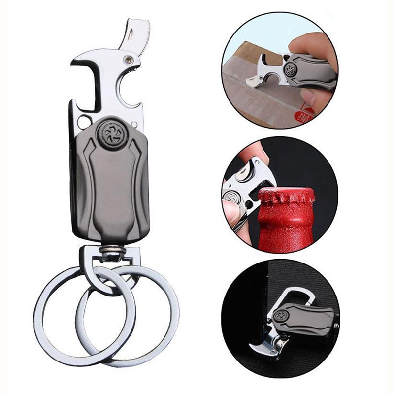 Móc khóa móc chìa khóa inox đa chức năng mở bia, cắt băng dính cao cấp