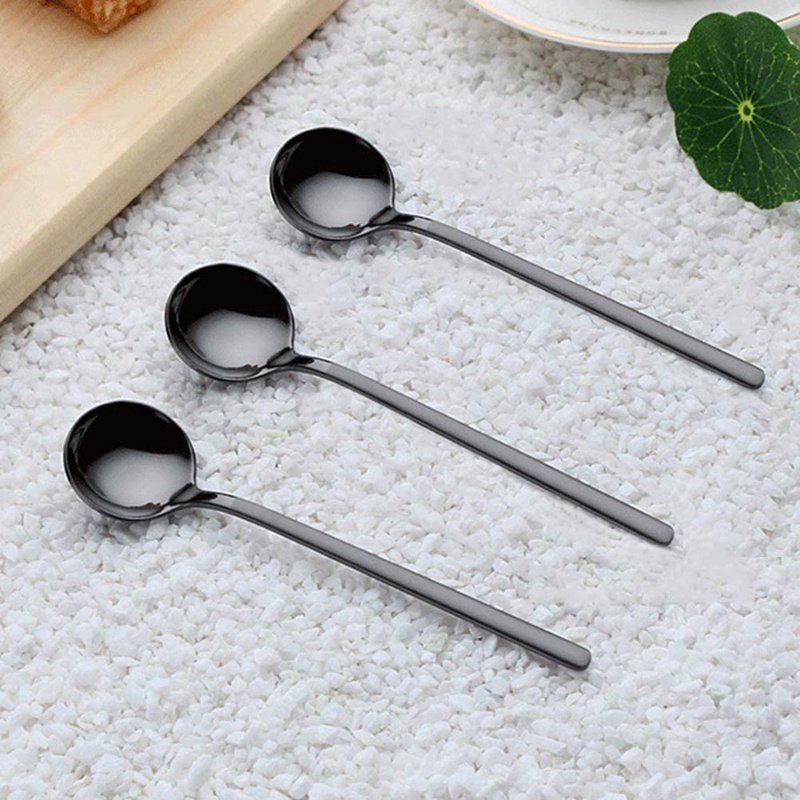 Set 12 Muỗng Cà Phê Mini Mạ Màu Đen Tay Cầm Mờ Dùng Để Uống Trà / Kem / Bánh Tráng Miệng