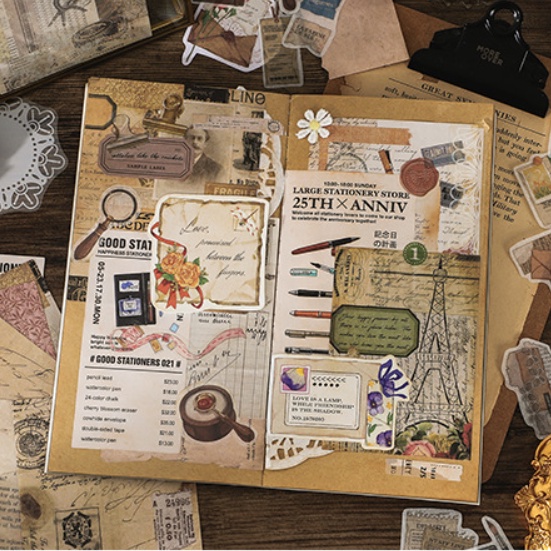 Bộ 130 món sticker giấy nền giấy note làm vintage journal