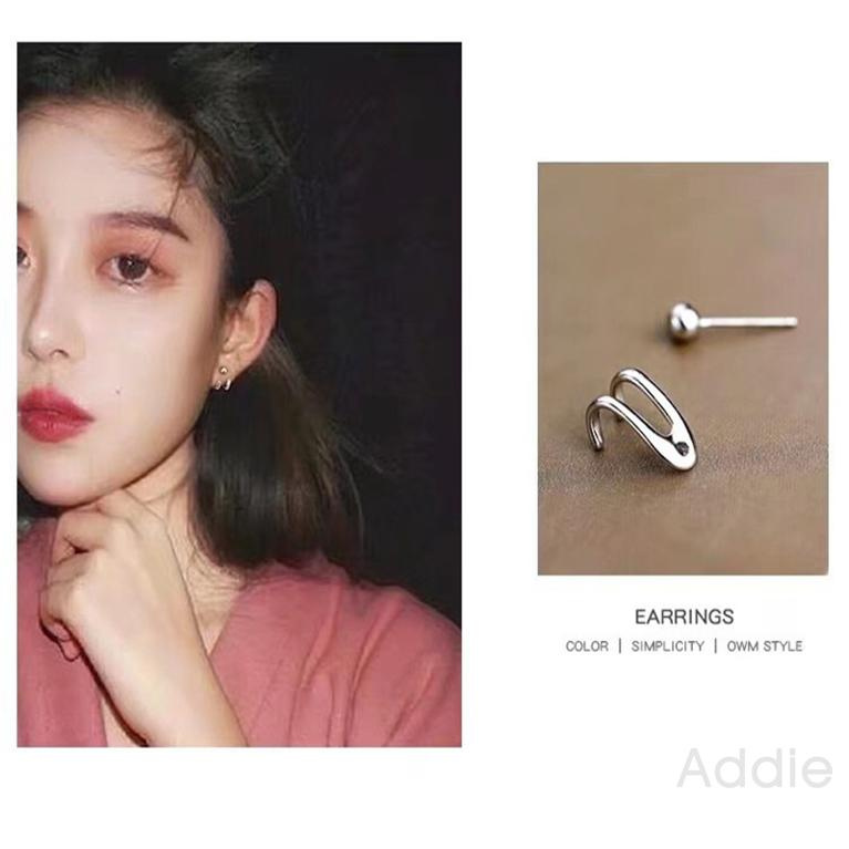 [Addie] Thời trang Nhật Bản và Hàn Quốc 925 Bông tai kim bạc nữ Đôi dòng Bông tai hạt nhẹ Cá tính Treo phía sau hình C chữ Lưới màu đỏ Hồng Kông Xu hướng bông tai phong cách