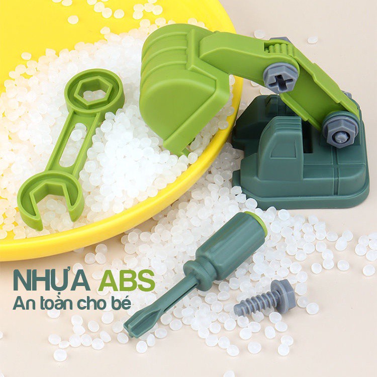 Set 4 Xe Khủng Long xây dựng - Bộ lắp ráp 4 xe khủng long kèm Phụ kiện tháo lắp