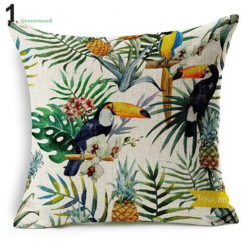 Bao gối vuông họa tiết chim lá thời trang trang trí giường ghế sofa