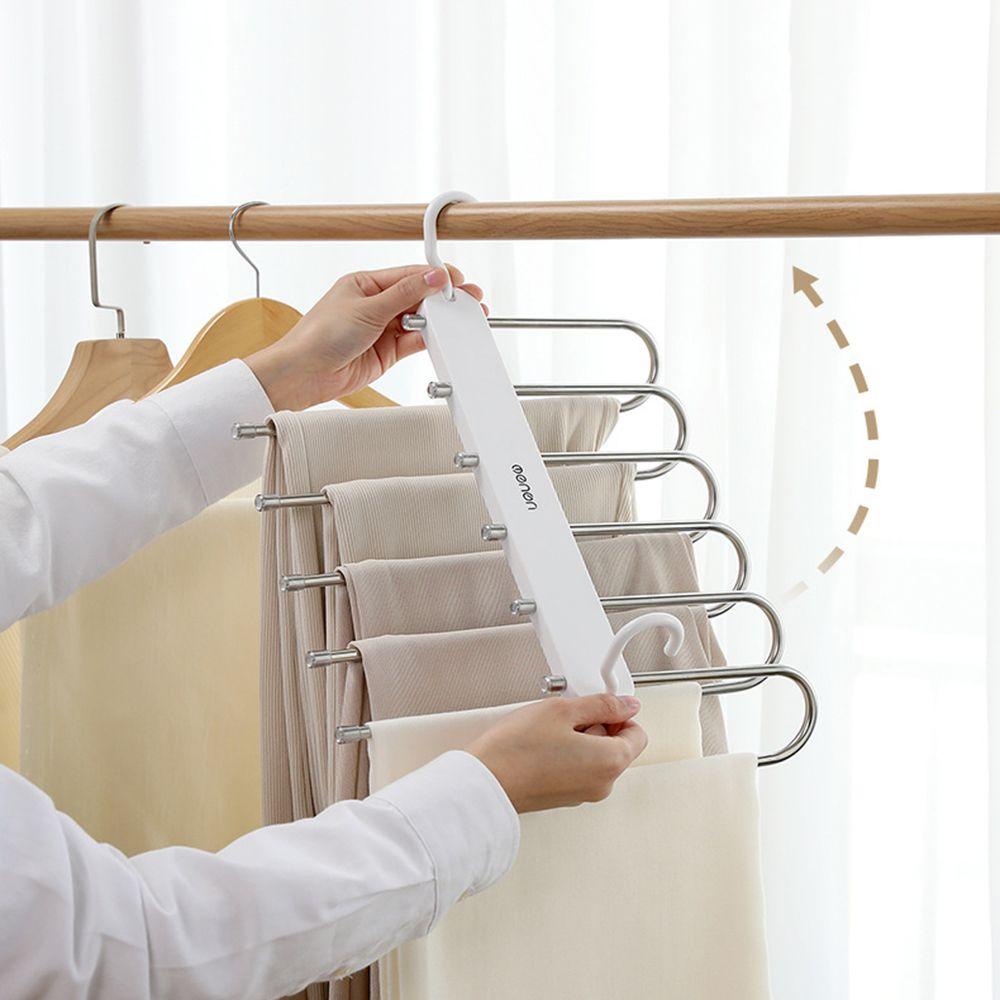 MUVAKO Móc treo quần áo 6 tầng có thể gập lại và điều chỉnh bằng thép không gỉ kiểu chữ s đa năng treo tủ/ nhiều màu