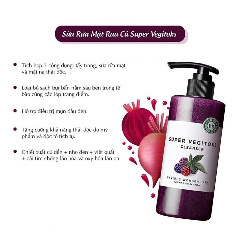 Sữa rửa mặt rau củ thải độc Super vegitoks cleanser Wonder bath - 300 ml chính hãng Hàn Quốc, | BigBuy360 - bigbuy360.vn