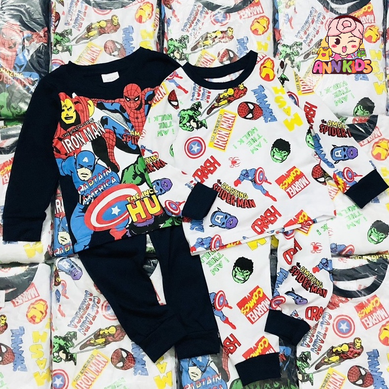 Bộ dài tay thu đông cho bé trai 2022 - Set 2 bộ dài tay Marvel Next chất cotton cho bé trai size 2-8t